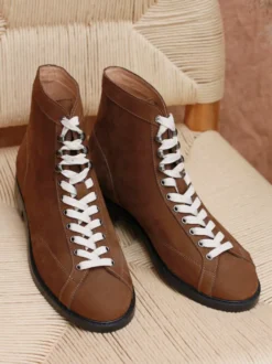 Bottes de travail Martin pour hommes en cuir de vachette classique marron foncé à lacets bottines courtes