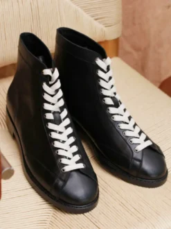 Bottes de travail Martin pour hommes en cuir de vachette classique marron foncé à lacets bottines courtes