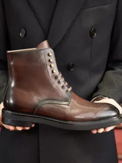 Bottes de travail Martin pour hommes en cuir marron avec cheville