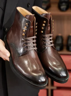 Bottes de travail Martin pour hommes en cuir marron avec cheville