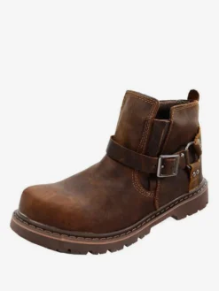 Bottes de travail pour hommes Chelsea Boots en cuir de vachette classique marron café bottines courtes