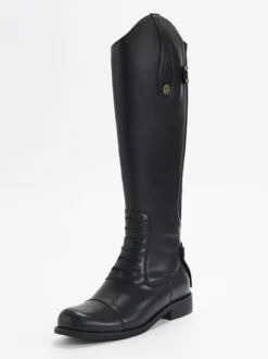 Bottes d'équitation noires pour femmes bottes mi-mollet plates à bout rond
