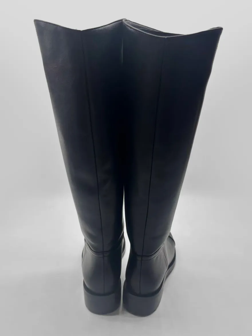 Bottes d'équitation noires pour femmes bottes plates à bout rond et hauteur genou