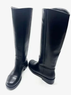 Bottes d'équitation noires pour femmes bottes plates à bout rond et hauteur genou