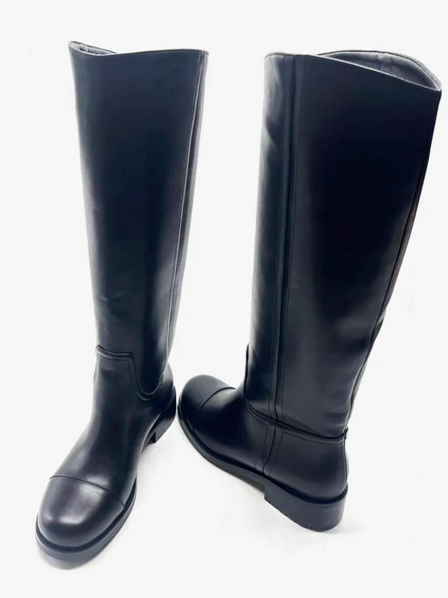 Bottes d'équitation noires pour femmes bottes plates à bout rond et hauteur genou