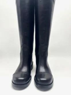 Bottes d'équitation noires pour femmes bottes plates à bout rond et hauteur genou