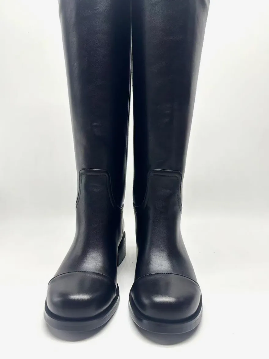 Bottes d'équitation noires pour femmes bottes plates à bout rond et hauteur genou