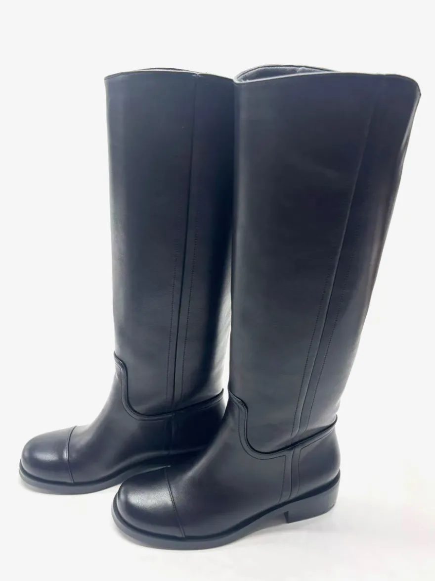 Bottes d'équitation noires pour femmes bottes plates à bout rond et hauteur genou
