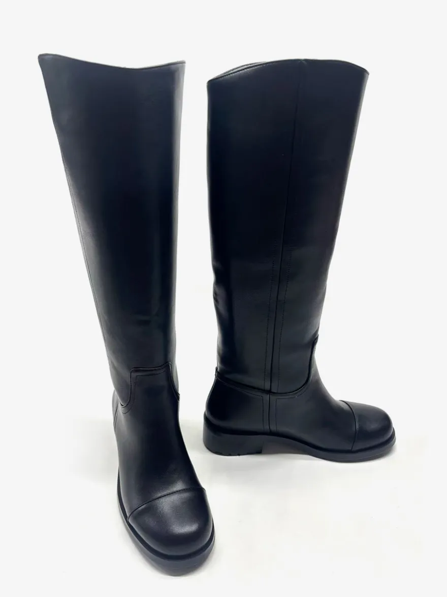Bottes d'équitation noires pour femmes bottes plates à bout rond et hauteur genou