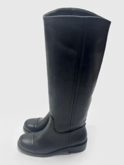 Bottes d'équitation noires pour femmes bottes plates à bout rond et hauteur genou