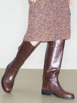 Bottes d'équitation pour femmes bout rond détail boucle bottes plates hautes au genou