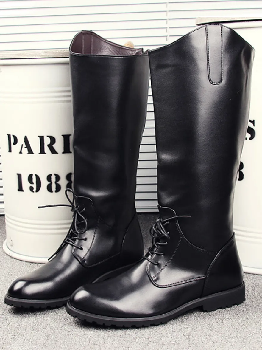 Bottes d'équitation pour hommes noires à bout rond et à lacets montantes jusqu'aux genoux