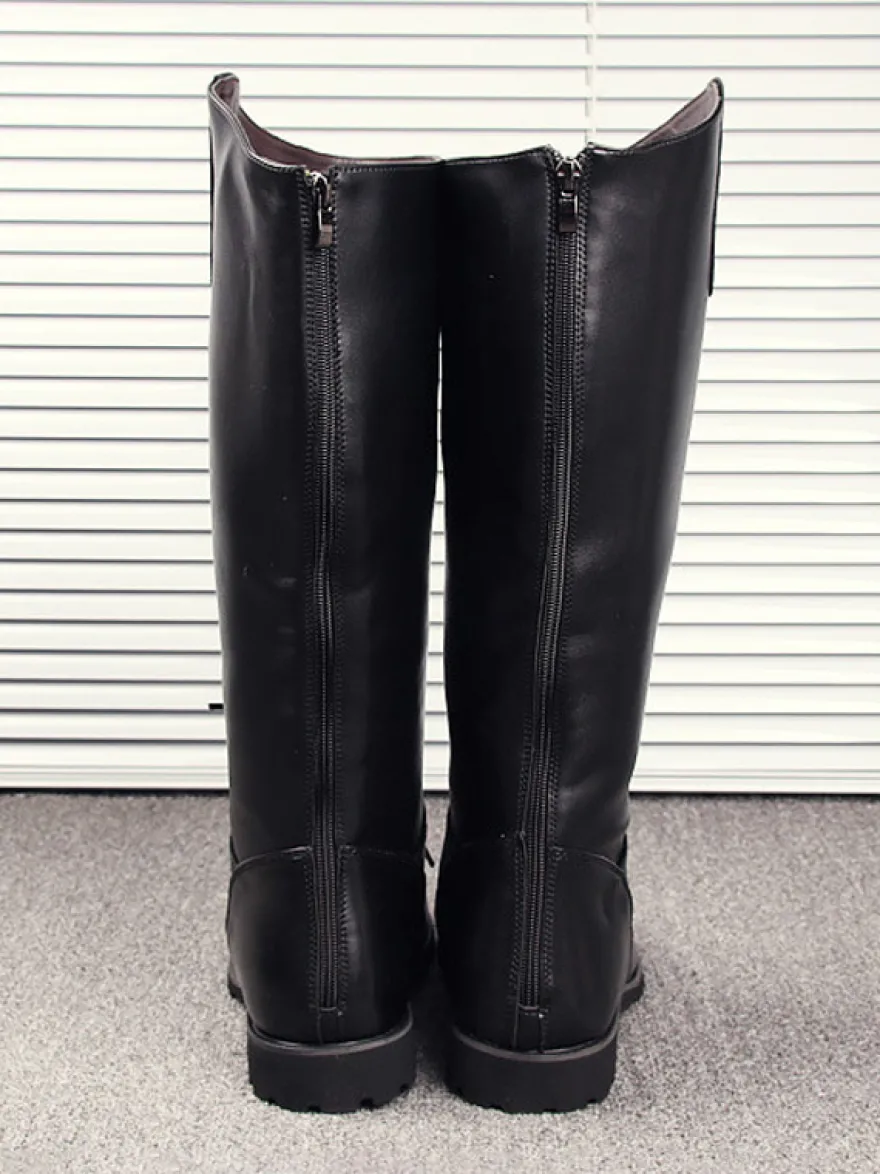 Bottes d'équitation pour hommes noires à bout rond et à lacets montantes jusqu'aux genoux