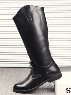 Bottes d'équitation pour hommes noires à bout rond et à lacets montantes jusqu'aux genoux