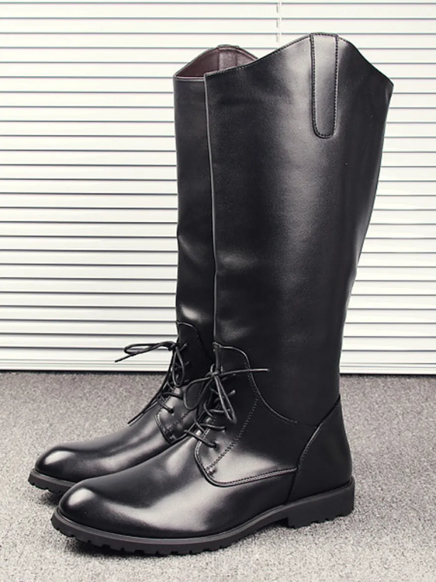 Bottes d'équitation pour hommes noires à bout rond et à lacets montantes jusqu'aux genoux