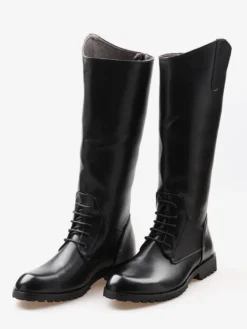 Bottes d'équitation pour hommes noires à bout rond et à lacets montantes jusqu'aux genoux