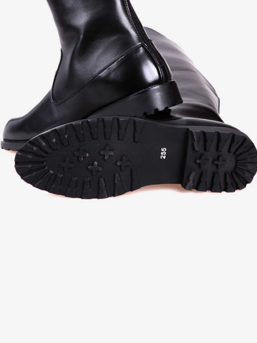 Bottes d'équitation pour hommes noires bout rond boucle montantes jusqu'aux genoux
