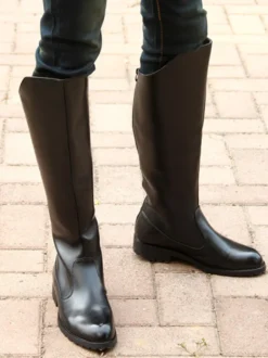 Bottes d'équitation pour hommes noires bout rond boucle montantes jusqu'aux genoux
