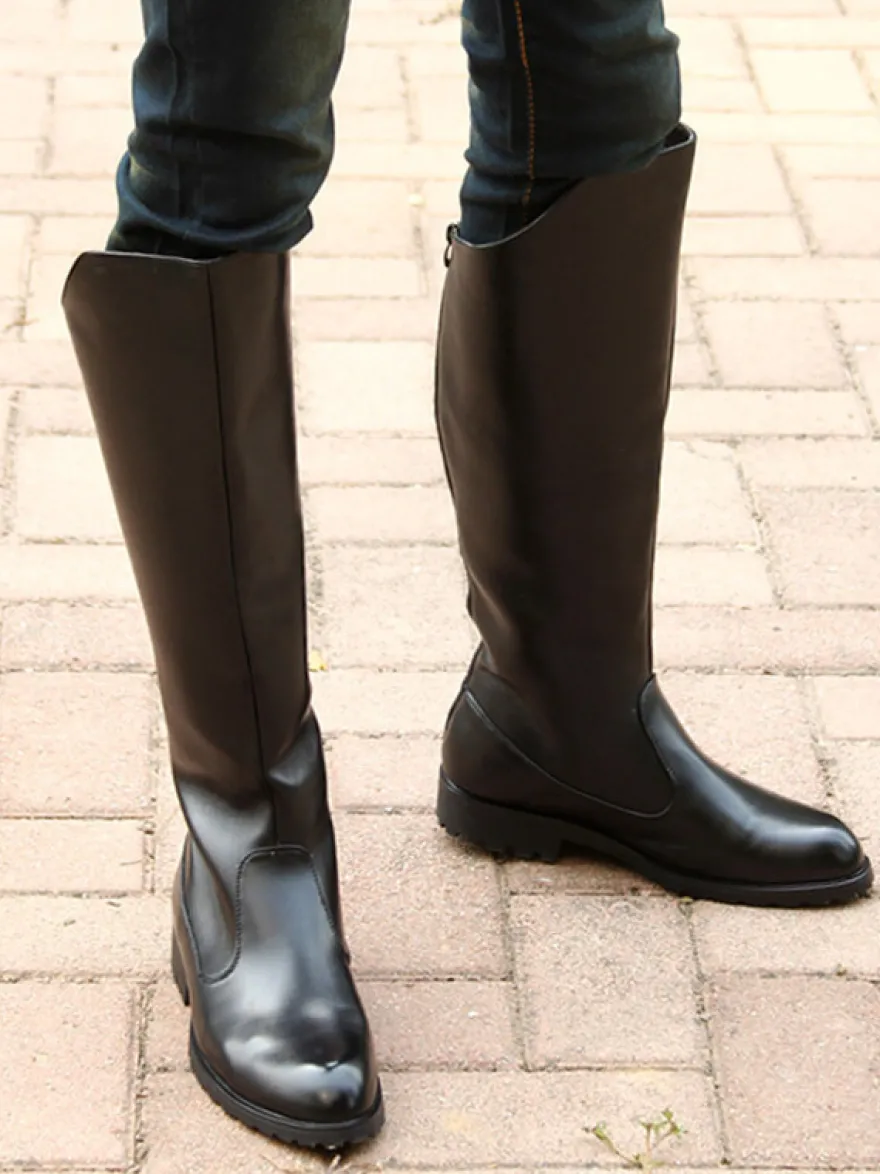 Bottes d'équitation pour hommes noires bout rond boucle montantes jusqu'aux genoux