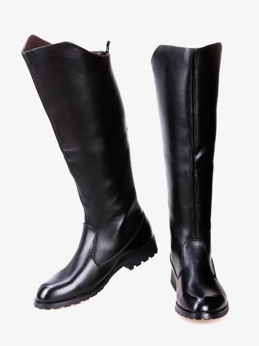 Bottes d'équitation pour hommes noires bout rond boucle montantes jusqu'aux genoux