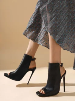 Bottes d'été blanches pour femmes Peep Toe Stiletto Heel PU Leather Summer Low-Tops Boots