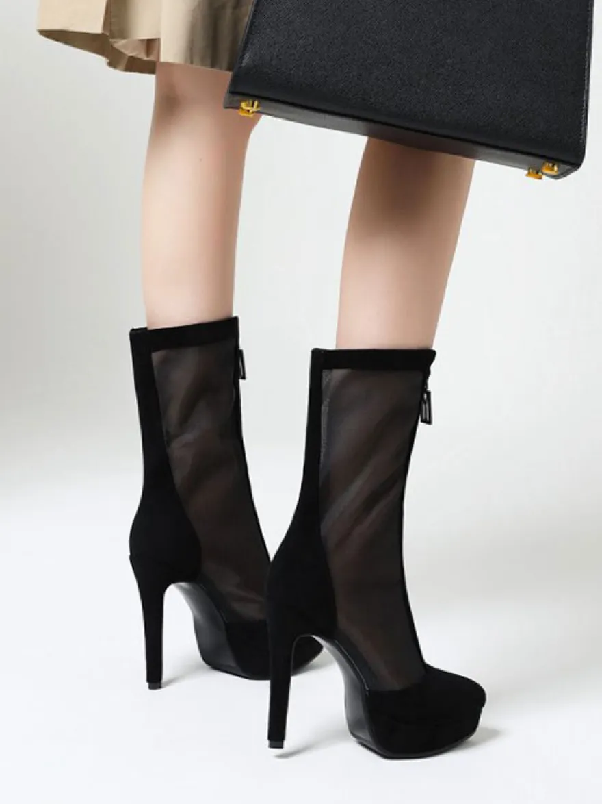 Bottes d'été noires à bout pointu avec fermeture éclair sur le devant Bottes courtes d'été