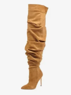Bottes en daim au-dessus du genou Bottes noires à bout pointu et à talons hauts