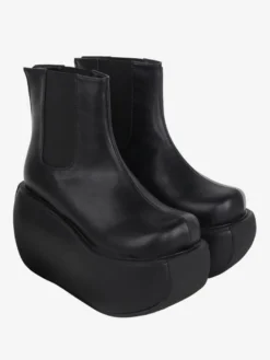 Bottes gothiques Lolita noires en cuir PU à bout rond chaussures Lolita