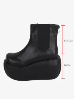 Bottes gothiques Lolita noires en cuir PU à bout rond chaussures Lolita