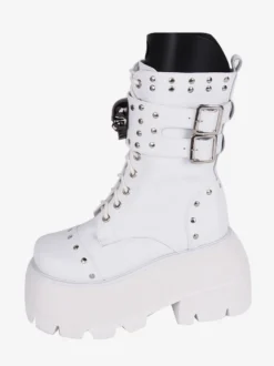 Bottes gothiques épaisses Lolita en cuir PU à bout rond chaussures Lolita noires