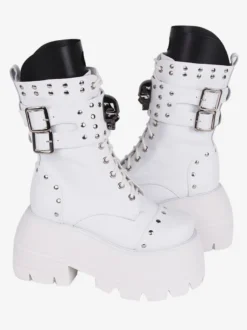 Bottes gothiques épaisses Lolita en cuir PU à bout rond chaussures Lolita noires