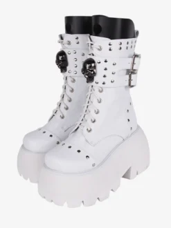 Bottes gothiques épaisses Lolita en cuir PU à bout rond chaussures Lolita noires