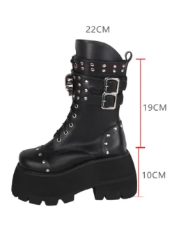 Bottes gothiques épaisses Lolita en cuir PU à bout rond chaussures Lolita noires