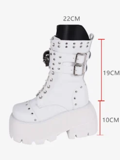 Bottes gothiques épaisses Lolita en cuir PU à bout rond chaussures Lolita noires
