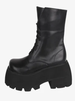 Bottes gothiques épaisses Lolita en cuir PU à bout rond chaussures Lolita blanches
