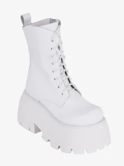 Bottes gothiques épaisses Lolita en cuir PU à bout rond chaussures Lolita blanches