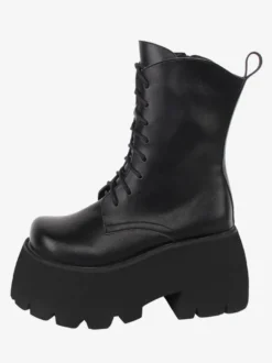 Bottes gothiques épaisses Lolita en cuir PU à bout rond chaussures Lolita blanches