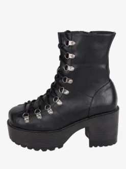 Bottes gothiques épaisses Lolita noires en cuir PU à bout rond chaussures Lolita