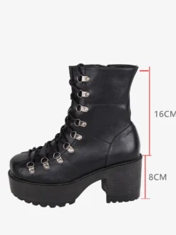Bottes gothiques épaisses Lolita noires en cuir PU à bout rond chaussures Lolita