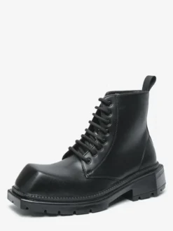 Bottes habillées pour homme à bout carré et semelle épaisse à lacets jaune pâle