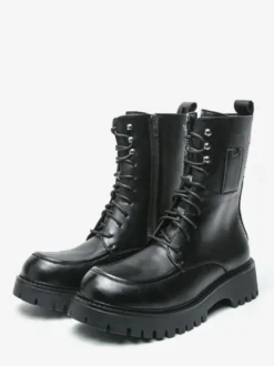 Bottes habillées pour hommes bout arrondi semelle épaisse lacets bottes courtes formelles