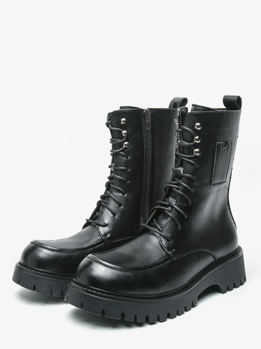 Bottes habillées pour hommes bout arrondi semelle épaisse lacets bottes courtes formelles