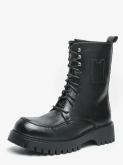 Bottes habillées pour hommes bout arrondi semelle épaisse lacets bottes courtes formelles