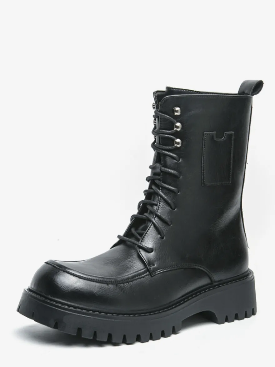 Bottes habillées pour hommes bout arrondi semelle épaisse lacets bottes courtes formelles