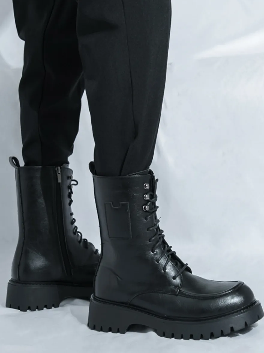 Bottes habillées pour hommes bout arrondi semelle épaisse lacets bottes courtes formelles