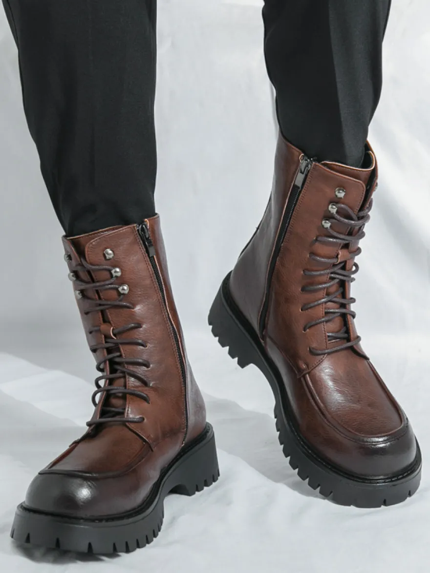 Bottes habillées pour hommes bout arrondi semelle épaisse lacets bottes courtes formelles