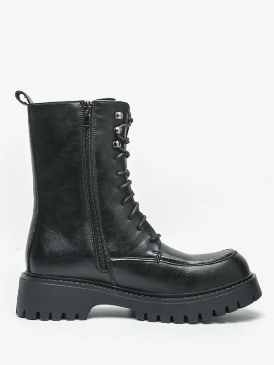 Bottes habillées pour hommes bout arrondi semelle épaisse lacets bottes courtes formelles