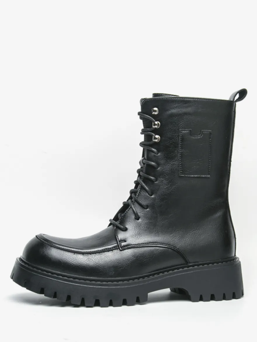 Bottes habillées pour hommes bout arrondi semelle épaisse lacets bottes courtes formelles