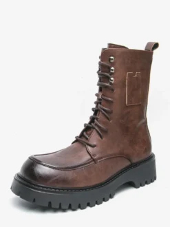 Bottes habillées pour hommes bout arrondi semelle épaisse lacets bottes courtes formelles