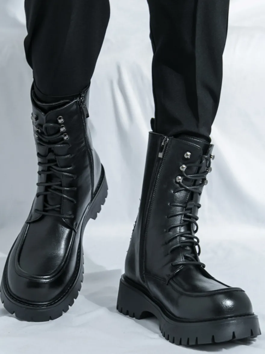 Bottes habillées pour hommes bout arrondi semelle épaisse lacets bottes courtes formelles